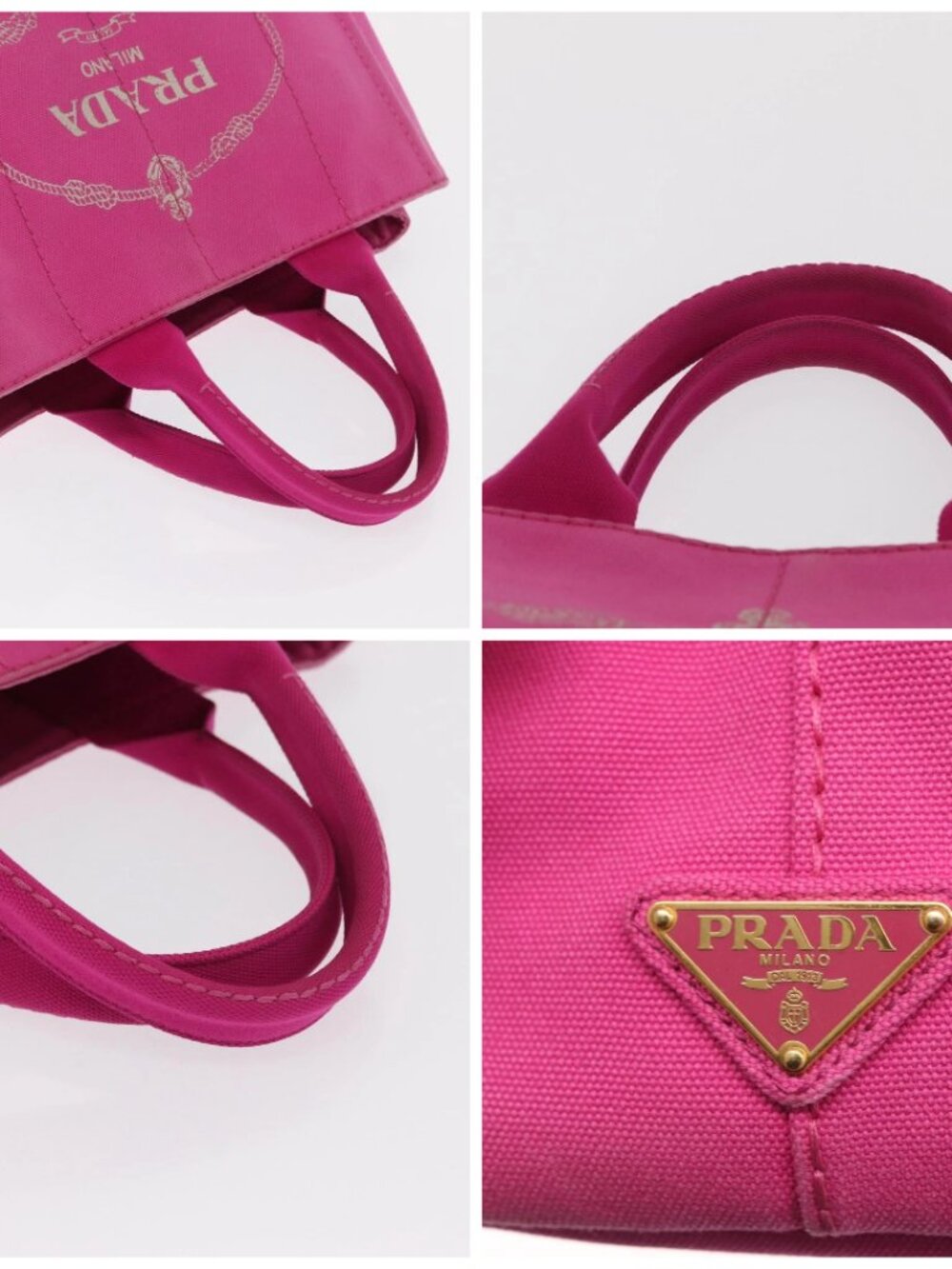 PRADA Canapa MM Hand Bag Canvas Pink Gold Auth 169038 - Picture 16 of 16